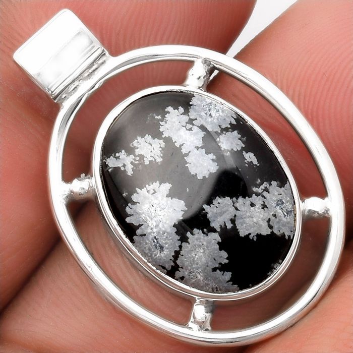 Natural Snow Flake Obsidian Pendant SDP107180 P-1609, 14x18 mm