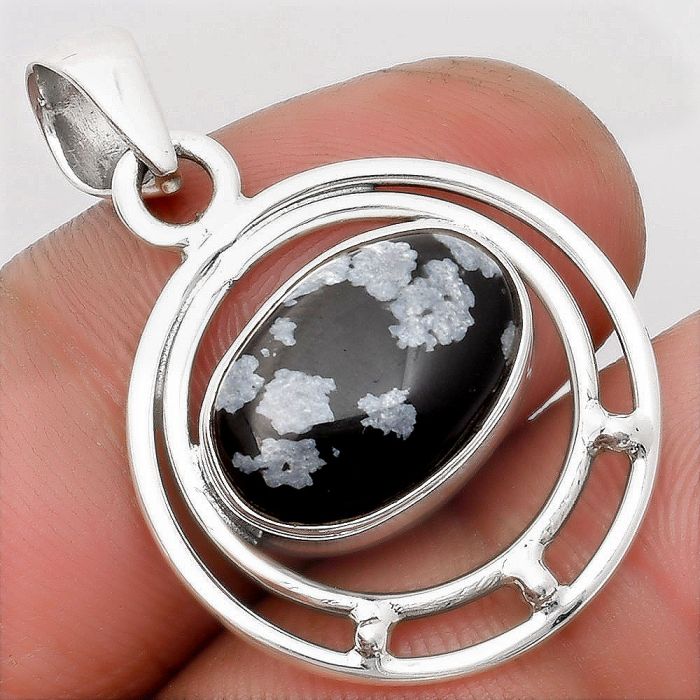 Natural Snow Flake Obsidian Pendant SDP107211 P-1712, 10x15 mm