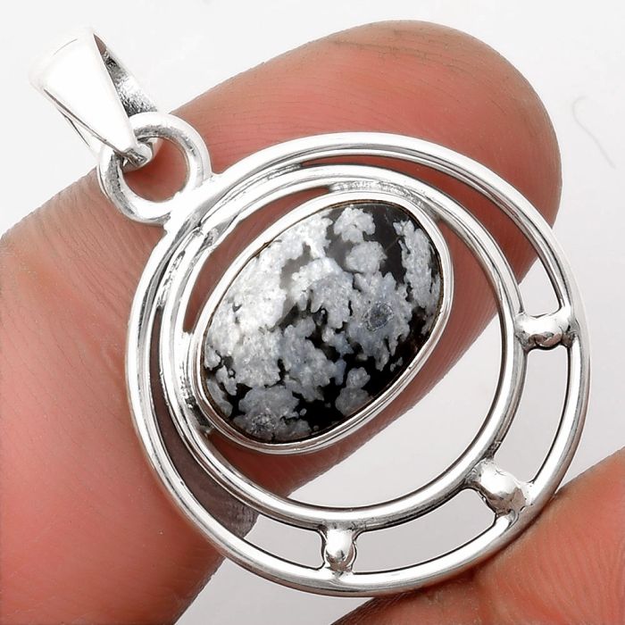 Natural Snow Flake Obsidian Pendant SDP107229 P-1712, 10x14 mm