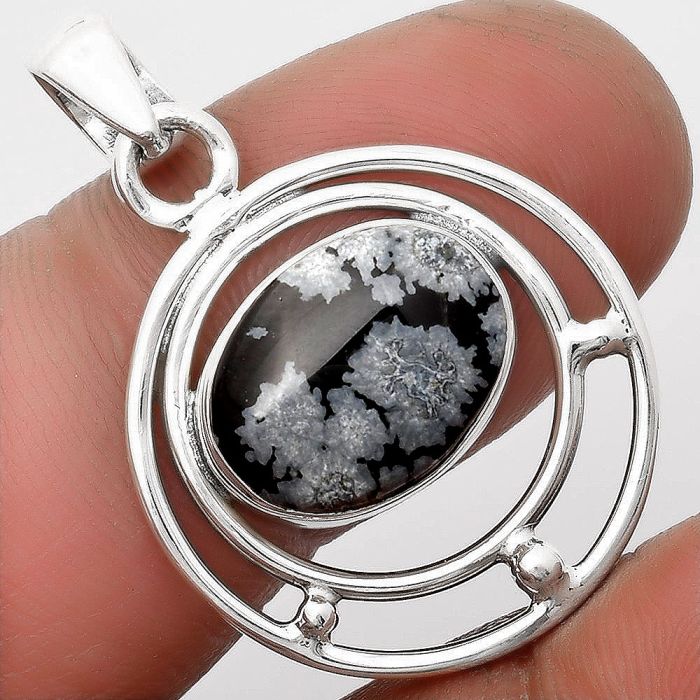 Natural Snow Flake Obsidian Pendant SDP107243 P-1712, 10x14 mm