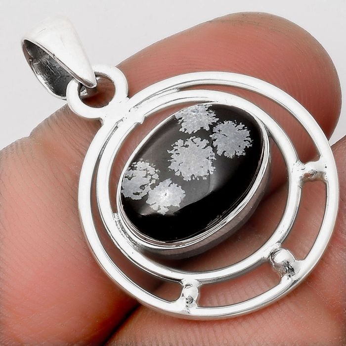 Natural Snow Flake Obsidian Pendant SDP107254 P-1712, 10x14 mm