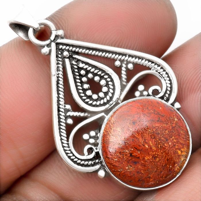 Natural Red Moss Agate Pendant SDP107264 P-1541, 16x16 mm