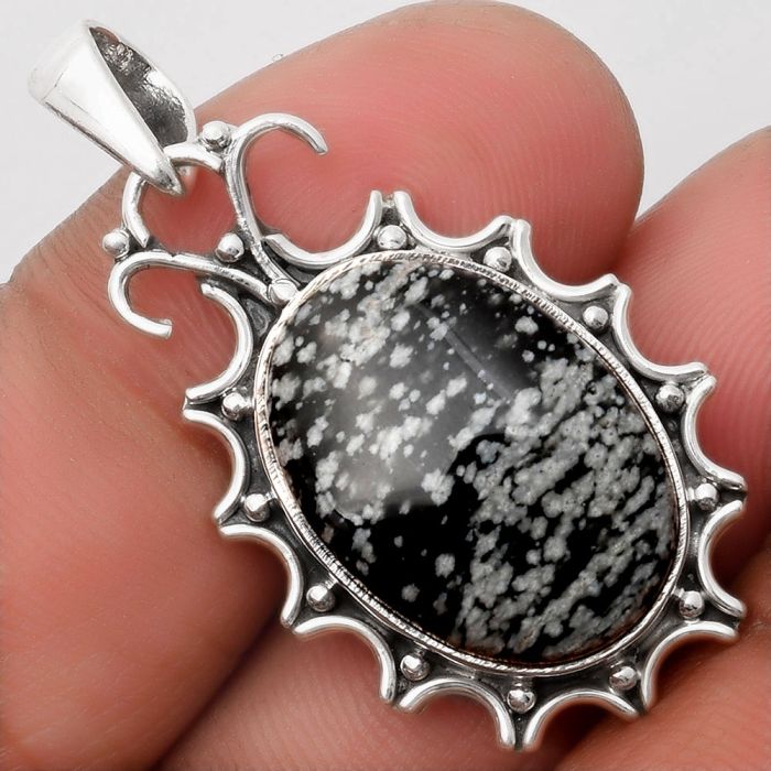 Natural Snow Flake Obsidian Pendant SDP107303 P-1249, 14x20 mm