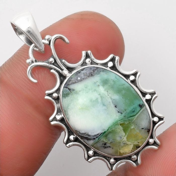 Dendritic Chrysoprase - Africa 925 Sterling Silver Pendant Jewelry SDP107320 P-1249, 15x20 mm