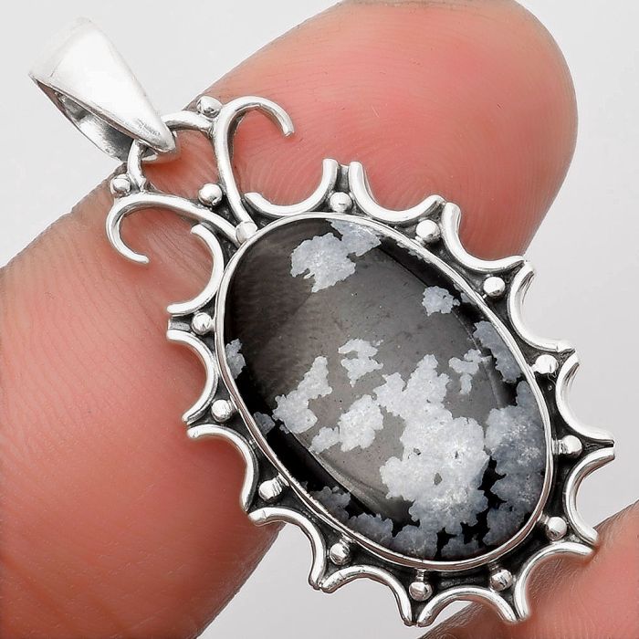 Natural Snow Flake Obsidian Pendant SDP107324 P-1249, 13x20 mm