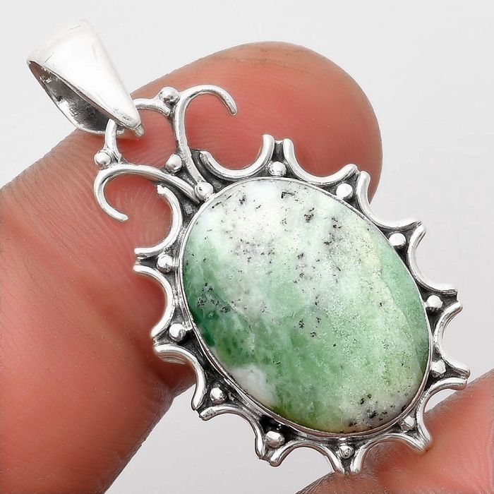 Dendritic Chrysoprase - Africa 925 Sterling Silver Pendant Jewelry SDP107341 P-1249, 14x19 mm