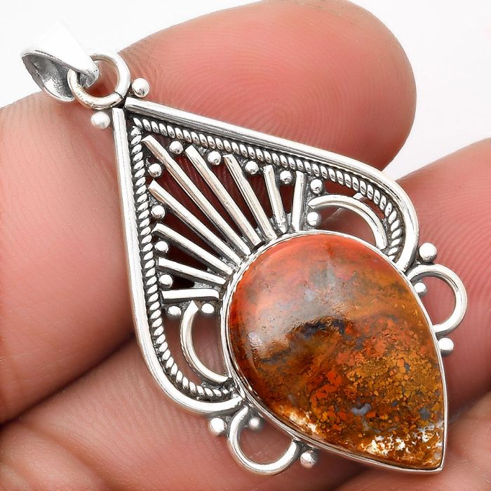 Natural Red Moss Agate Pendant SDP107394 P-1541, 14x21 mm