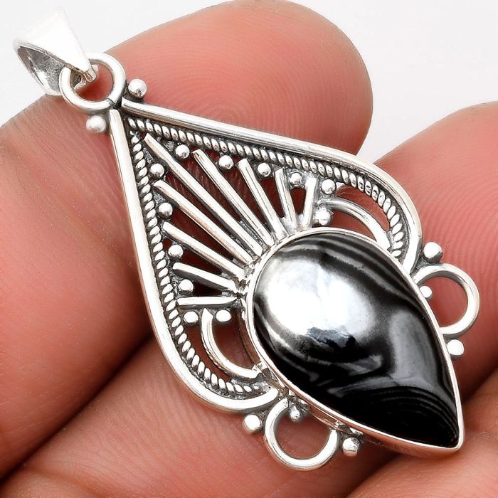 Crown Of Silver Psilomelane - Black Malachite Pendant SDP107403 P-1541, 11x19 mm