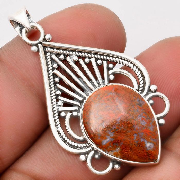 Natural Red Moss Agate Pendant SDP107410 P-1541, 14x19 mm