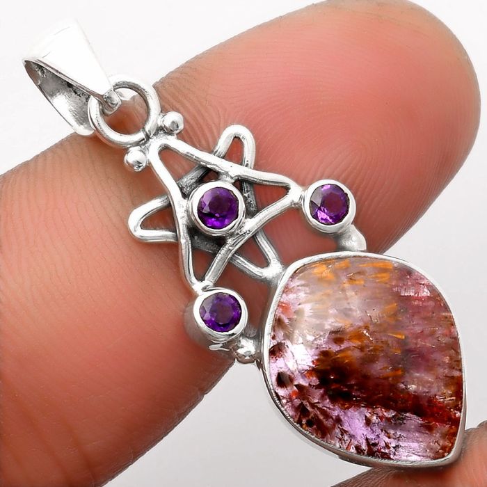 Star Cacoxenite Super Seven 7 Mineral & Amethyst Pendant SDP107496 P-1095, 13x16 mm