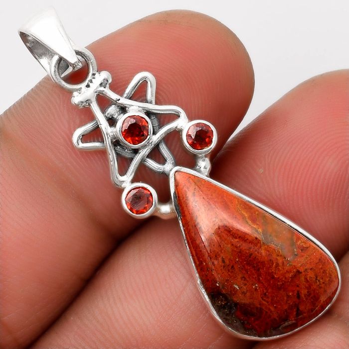 Star - Natural Red Moss Agate & Garnet Pendant SDP107501 P-1095, 12x20 mm