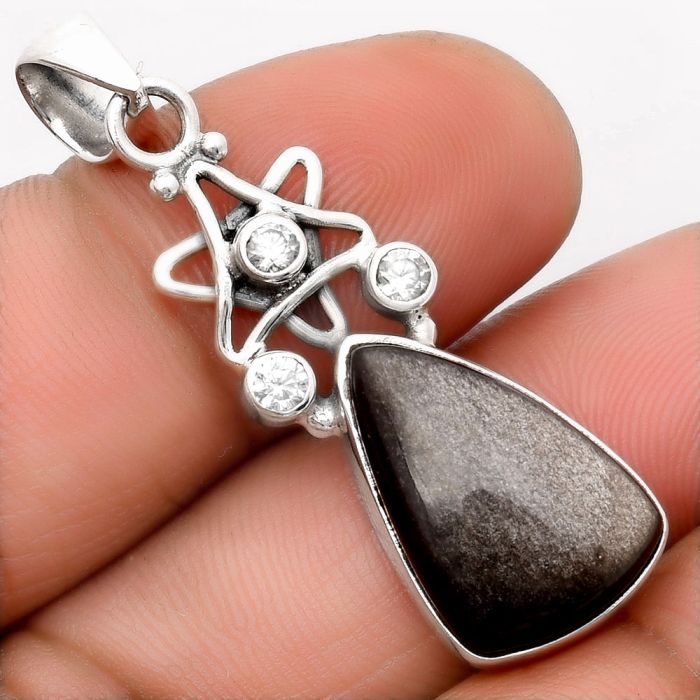 Star - Silver Obsidian & White Zircon Pendant SDP107513 P-1095, 12x19 mm