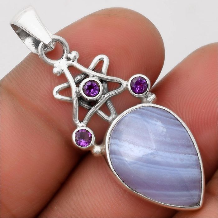 Star - Blue Lace Agate & Amethyst Pendant SDP107517 P-1095, 14x19 mm