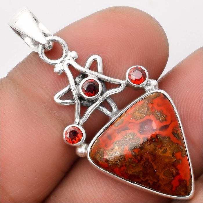 Star Rare Cady Mountain Agate & Garnet Pendant SDP107526 P-1095, 16x17 mm