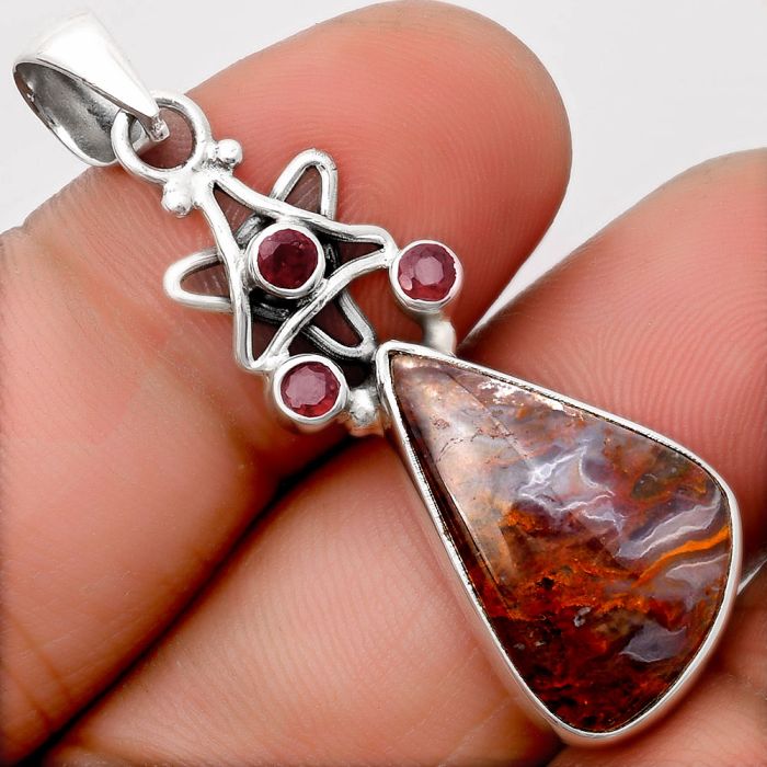 Star Rare Cady Mountain Agate & Garnet Pendant SDP107527 P-1095, 13x21 mm