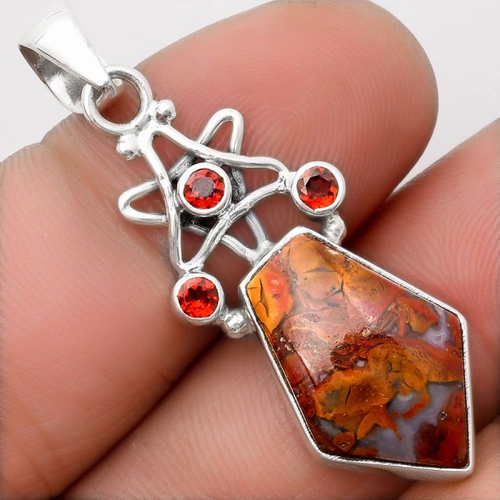 Star - Natural Red Moss Agate & Garnet Pendant SDP107529 P-1095, 13x19 mm