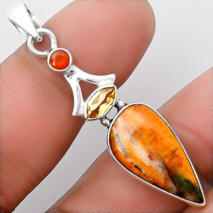 Blue Tiger Eye, Citrine & Carnelian Pendant SDP107552 P-1362, 11x23 mm