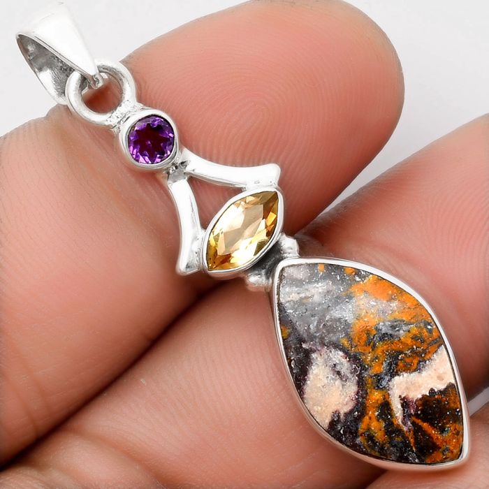 Indian Blanket Jasper, Citrine & Amethyst Pendant SDP107564 P-1362, 12x19 mm