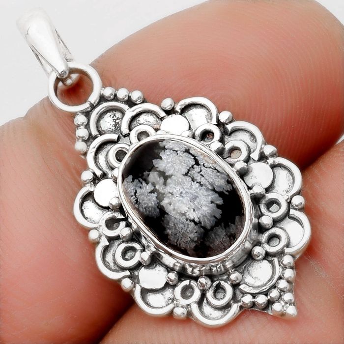 Natural Snow Flake Obsidian Pendant SDP107591 P-1214, 8x12 mm