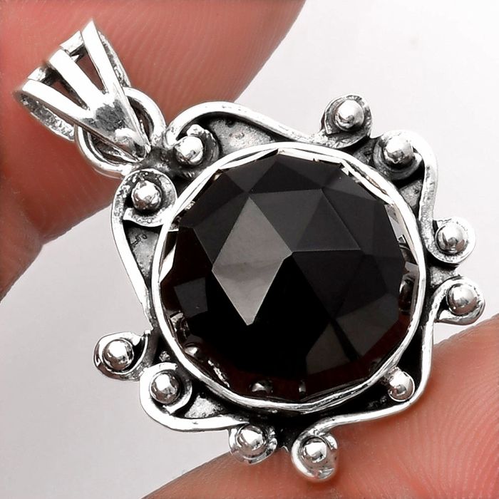 Faceted Natural Black Onyx - Brazil Pendant SDP107821 P-1018, 14x14 mm