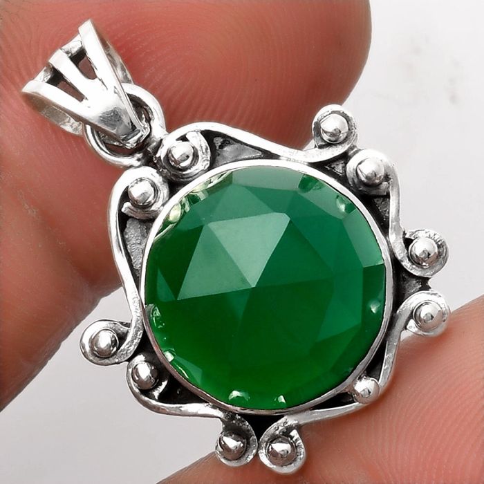 Faceted Natural Green Onyx Pendant SDP107829 P-1018, 14x14 mm