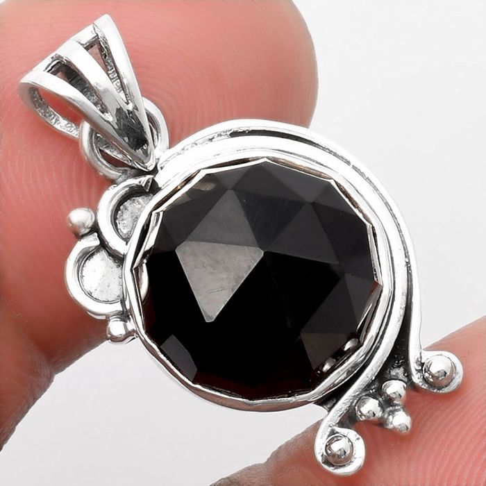 Faceted Natural Black Onyx - Brazil Pendant SDP107843 P-1019, 14x14 mm