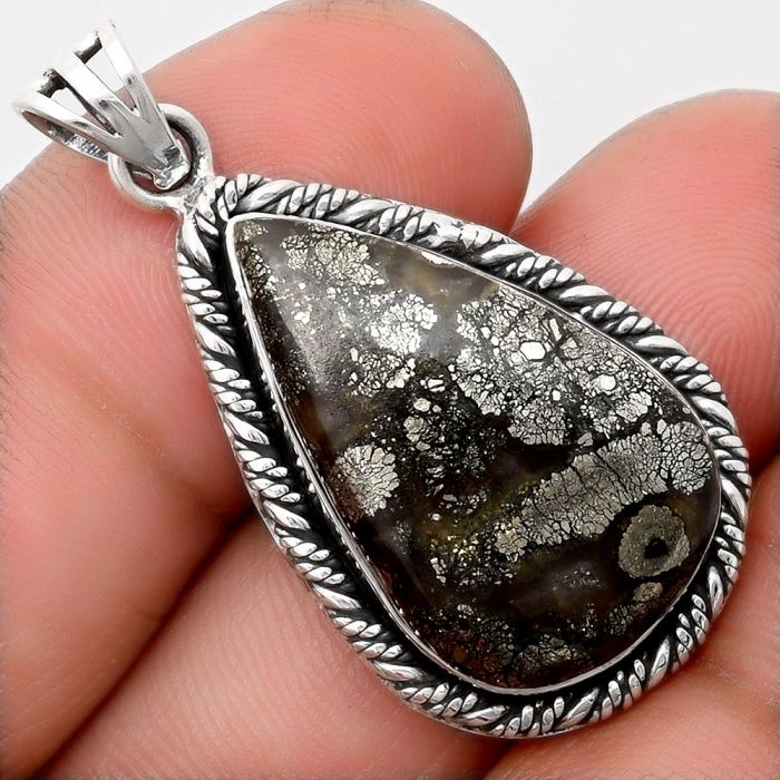 Natural Nipomo Marcasite Agate Pendant SDP108044 P-1074, 16x25 mm