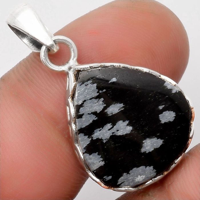 Natural Snow Flake Obsidian Pendant SDP108171 P-1637, 17x19 mm