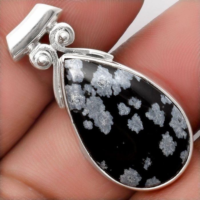 Natural Snow Flake Obsidian Pendant SDP108181 P-1597, 16x25 mm