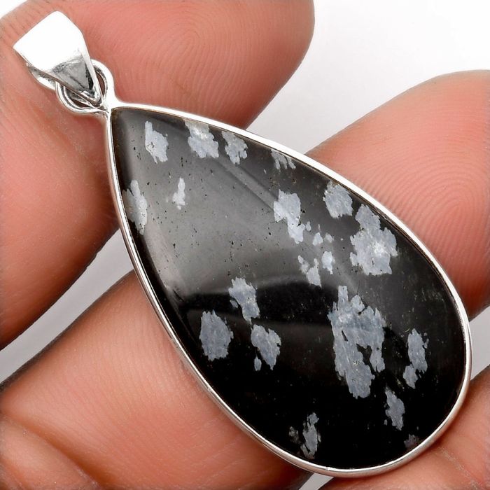 Natural Snow Flake Obsidian Pendant SDP108447 P-1001, 19x35 mm