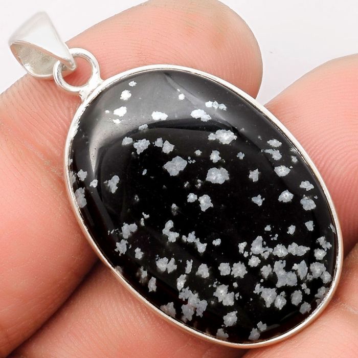 Natural Snow Flake Obsidian Pendant SDP108465 P-1001, 21x30 mm