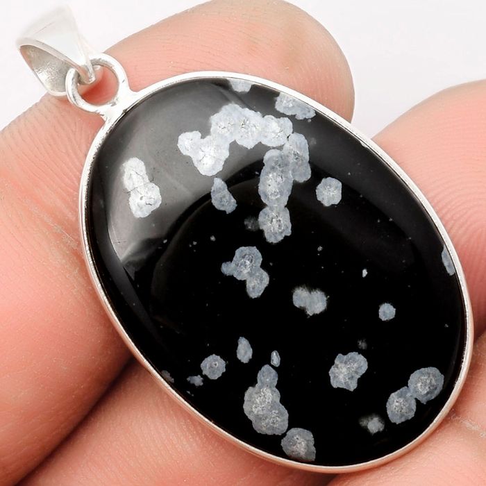 Natural Snow Flake Obsidian Pendant SDP108495 P-1001, 22x32 mm