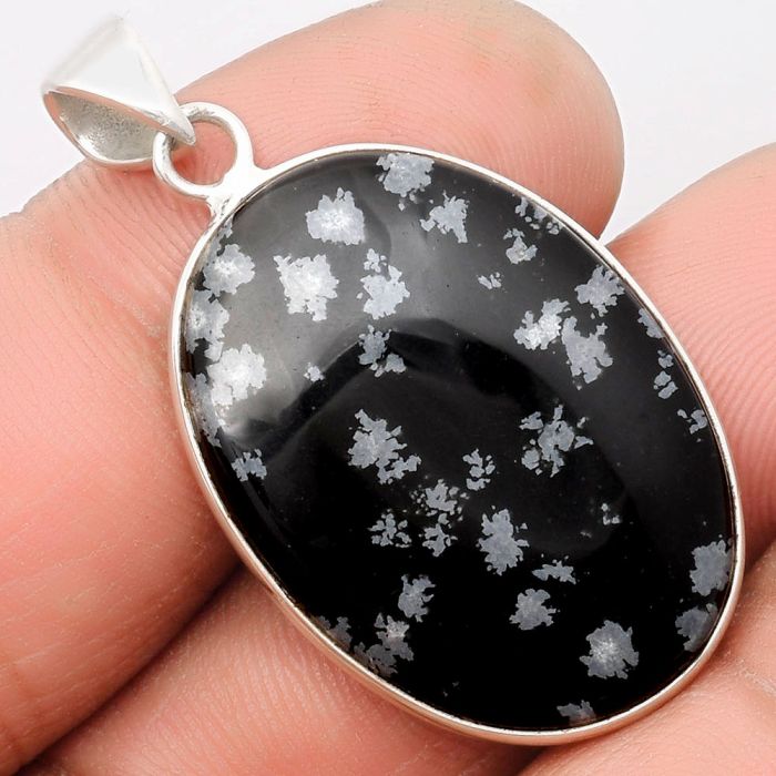 Natural Snow Flake Obsidian Pendant SDP108499 P-1001, 21x29 mm