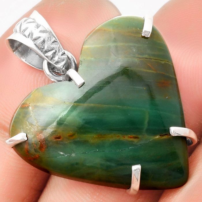 Heart Oregon Skaggs Jasper 925 Sterling Silver Pendant Jewelry SDP108867 P-1043, 26x27 mm