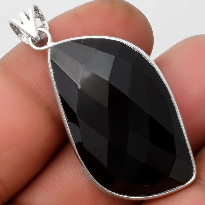 Faceted Natural Black Onyx - Brazil Pendant SDP109151 P-1001, 18x32 mm