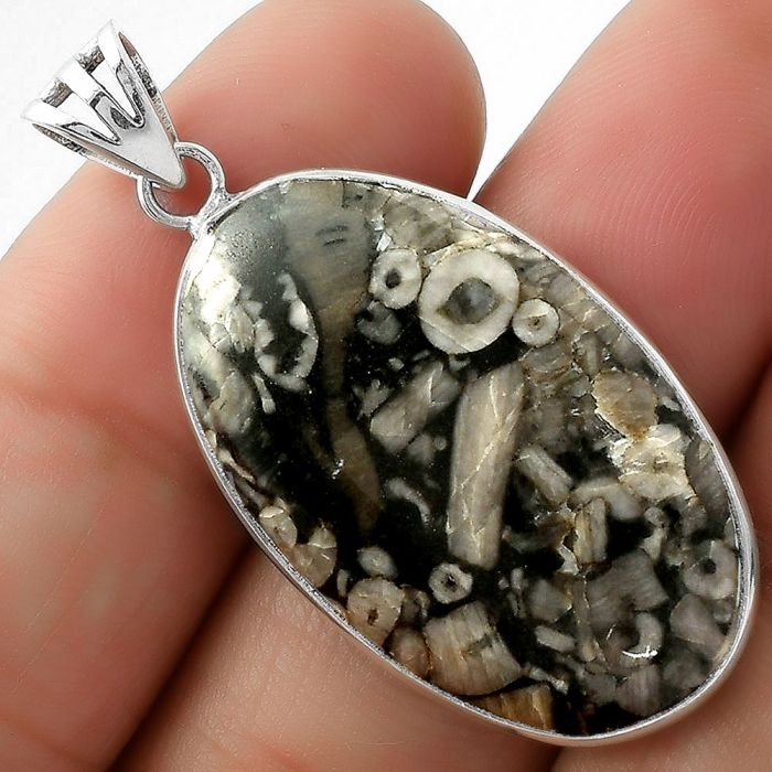 Natural Crinoid Fossil Coral Pendant SDP109360 P-1001, 18x30 mm