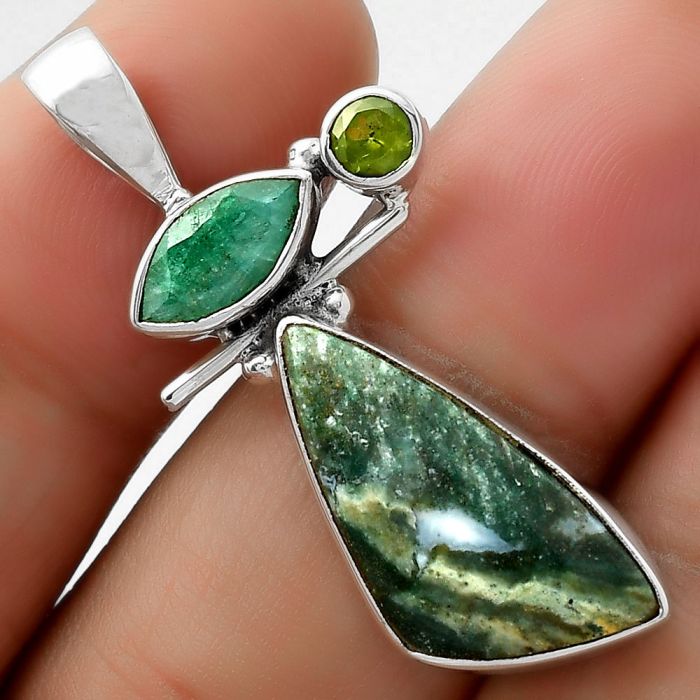 Larsonite Jasper, Emerald Quartz & Peridot Pendant SDP109542 P-1708, 11x21 mm