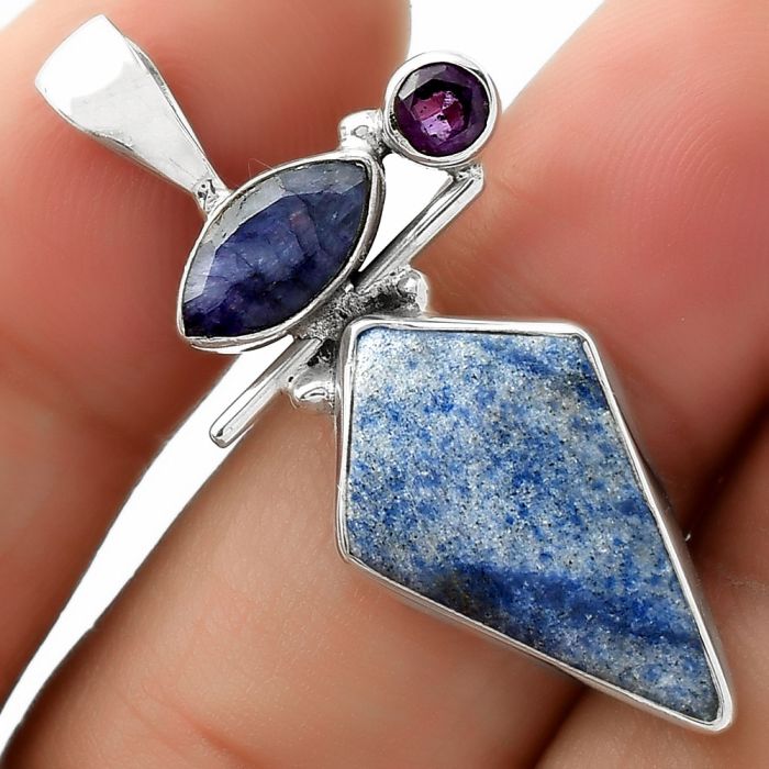 Dumortierite Quartz, Blue Sapphire & Amethyst Pendant SDP109558 P-1708, 13x21 mm