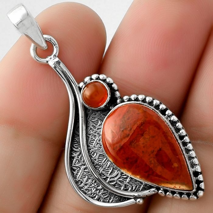 Natural Red Moss Agate & Carnelian Pendant SDP109637 P-1467, 11x18 mm