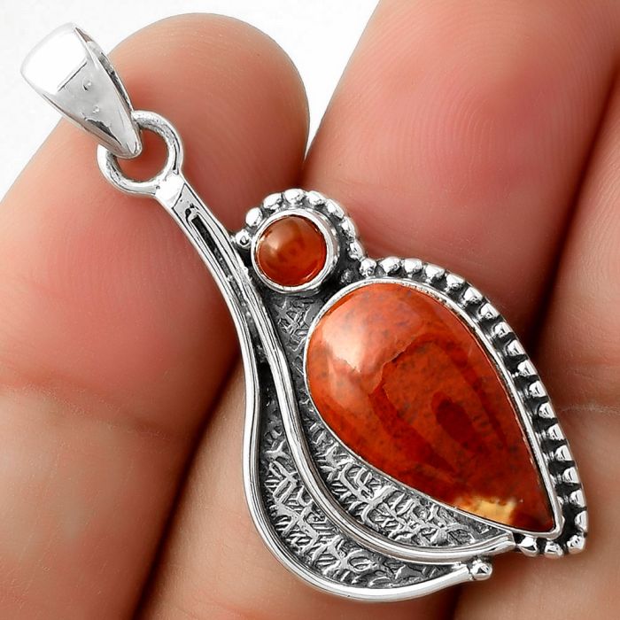 Natural Red Moss Agate & Carnelian Pendant SDP109656 P-1467, 10x18 mm