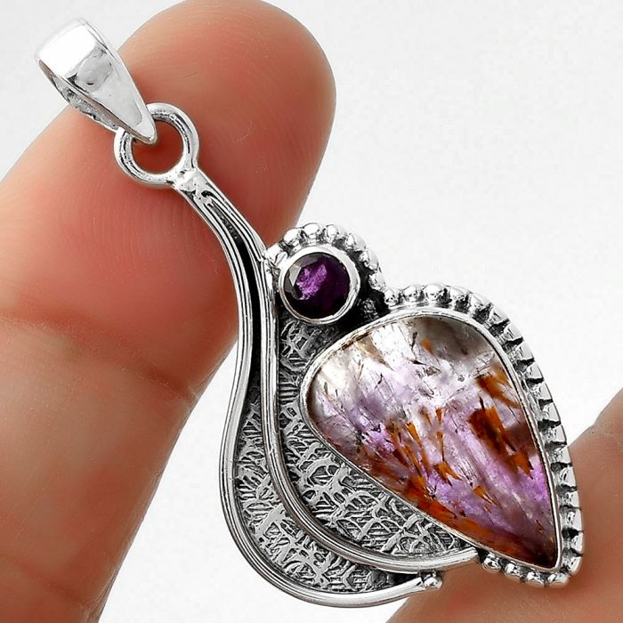 Cacoxenite Super Seven 7 Mineral & Amethyst Pendant SDP109660 P-1467, 11x18 mm