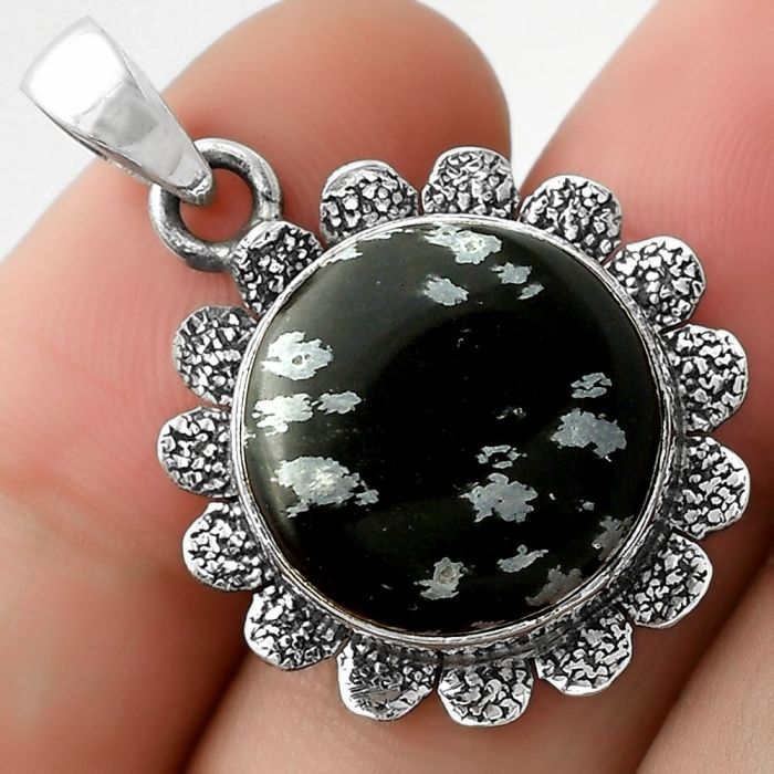 Natural Snow Flake Obsidian Pendant SDP109669 P-1205, 16x16 mm