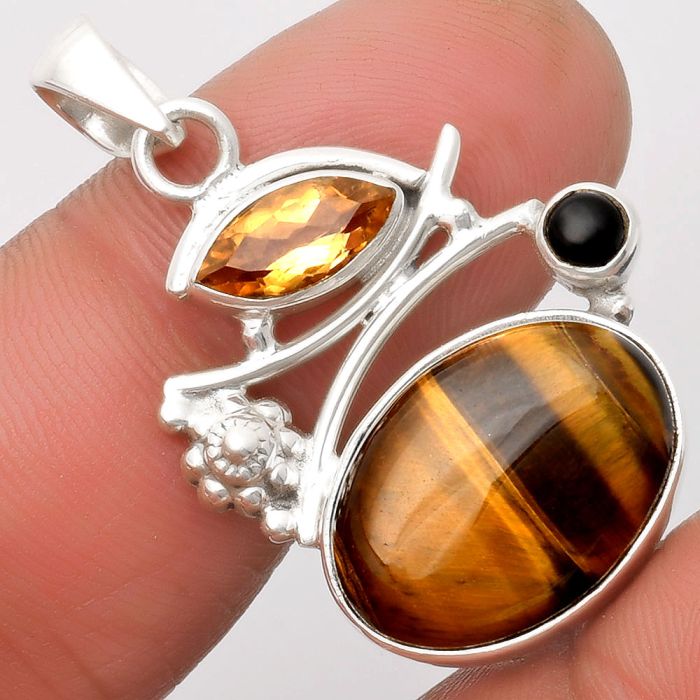 Natural Tiger Eye, Citrine & Black Onyx Pendant SDP109737 P-1704, 13x18 mm