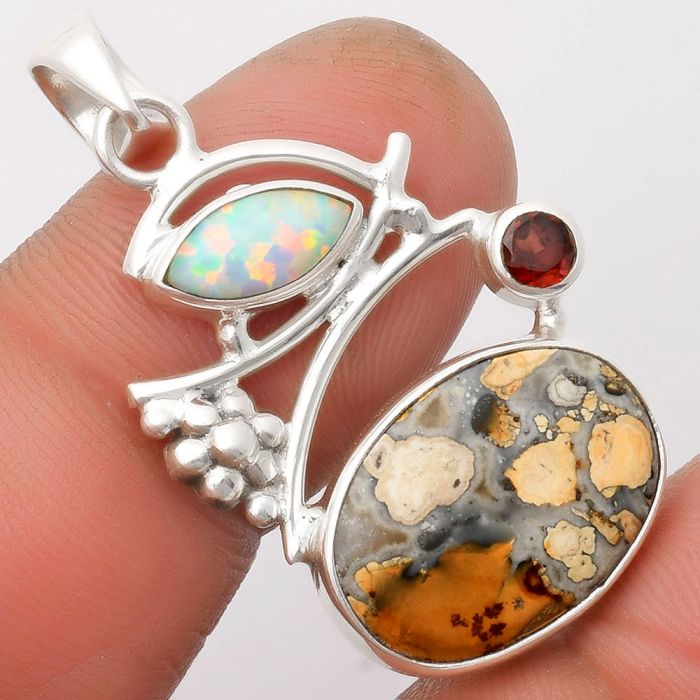 Maligano Jasper, Fire Opal & Garnet Pendant SDP109753 P-1704, 12x18 mm