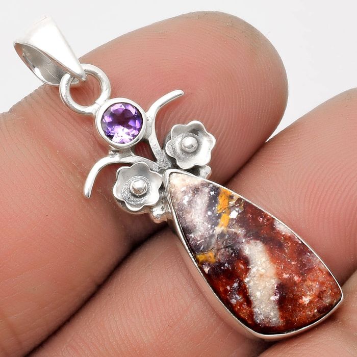 Indian Blanket Jasper & Amethyst Pendant SDP109798 P-1695, 10x20 mm