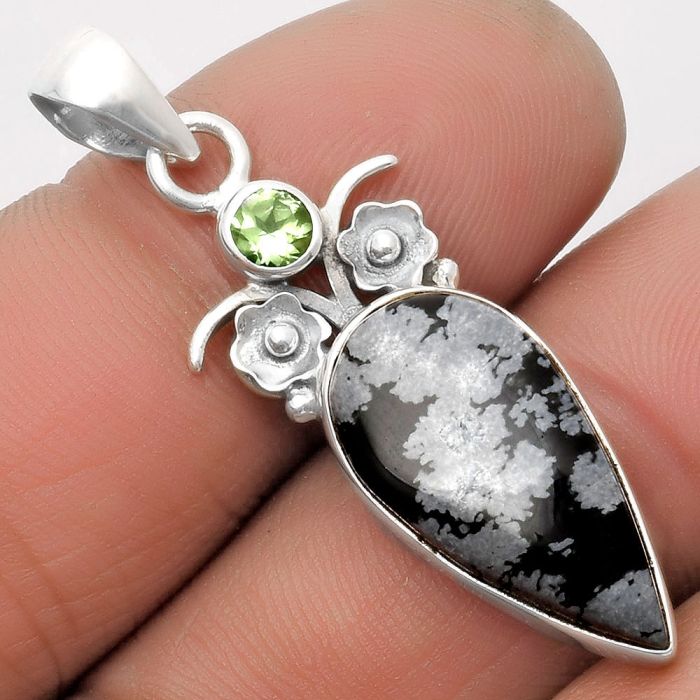 Snow Flake Obsidian & Sky Blue Topaz Pendant SDP109809 P-1695, 11x20 mm