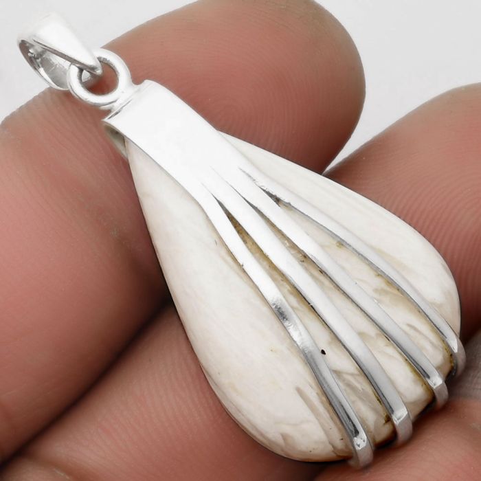 Natural White Scolecite Pendant SDP109898 P-1302, 21x31 mm