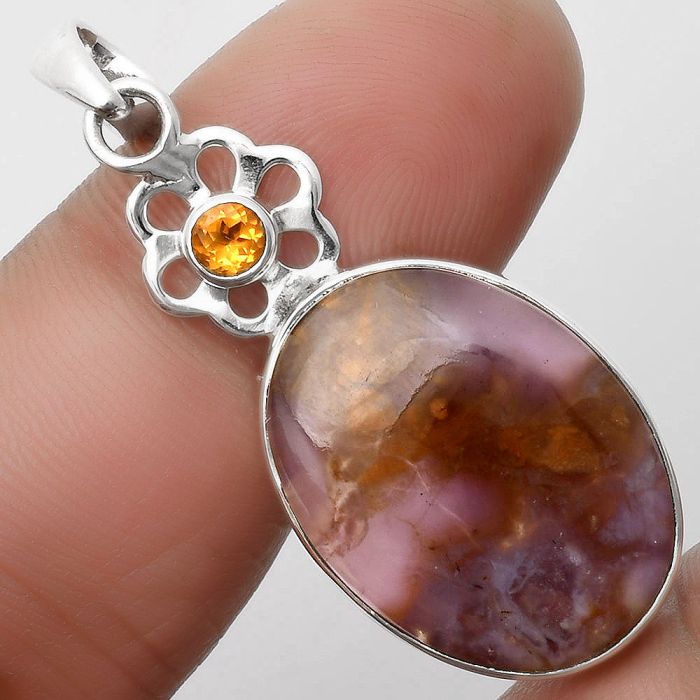 Amethyst Sage Agate - Nevada & Citrine Pendant SDP109963 P-1634, 17x23 mm