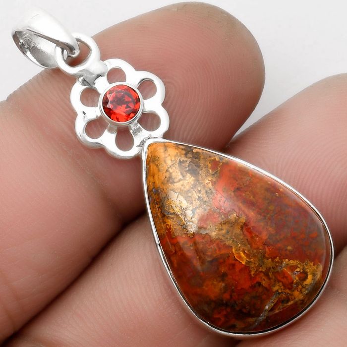 Rare Cady Mountain Agate & Garnet Pendant SDP110004 P-1634, 16x23 mm