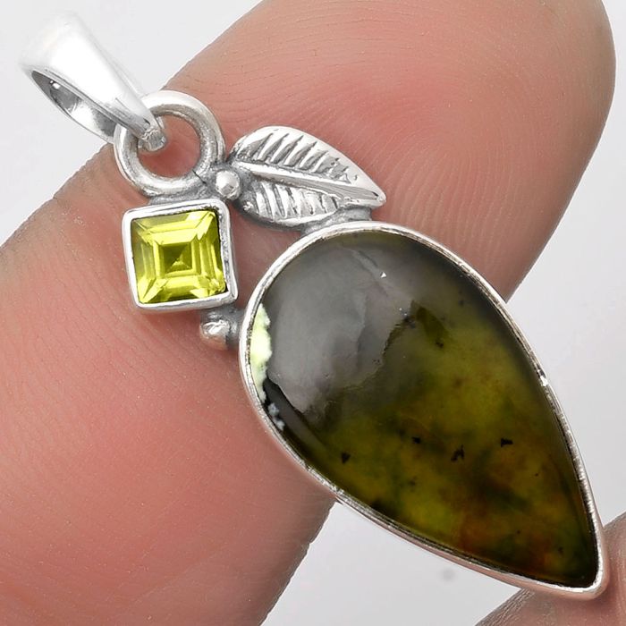 Natural Chrome Chalcedony & Peridot Pendant SDP110010 P-1652, 12x21 mm